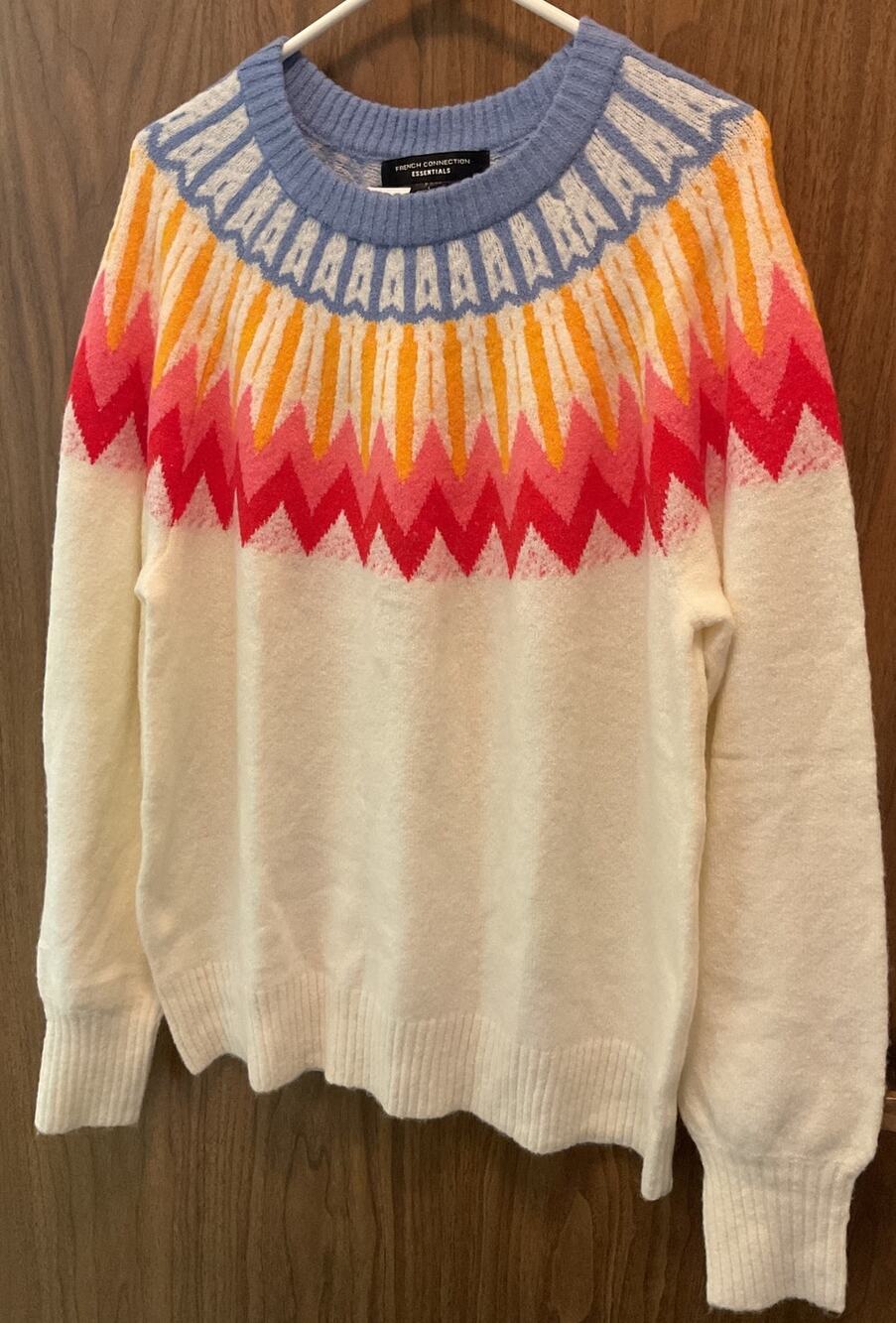 NEW French Connection Colorful Knit Sweater Wool Blend Large Oversized